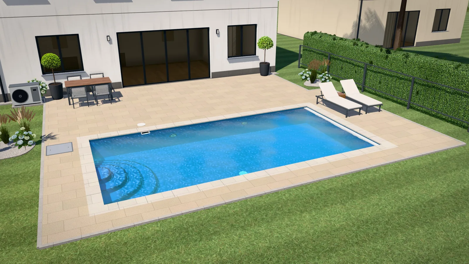 Pool aus dem Konfigurator, in einem Garten bei Klosterneuburg